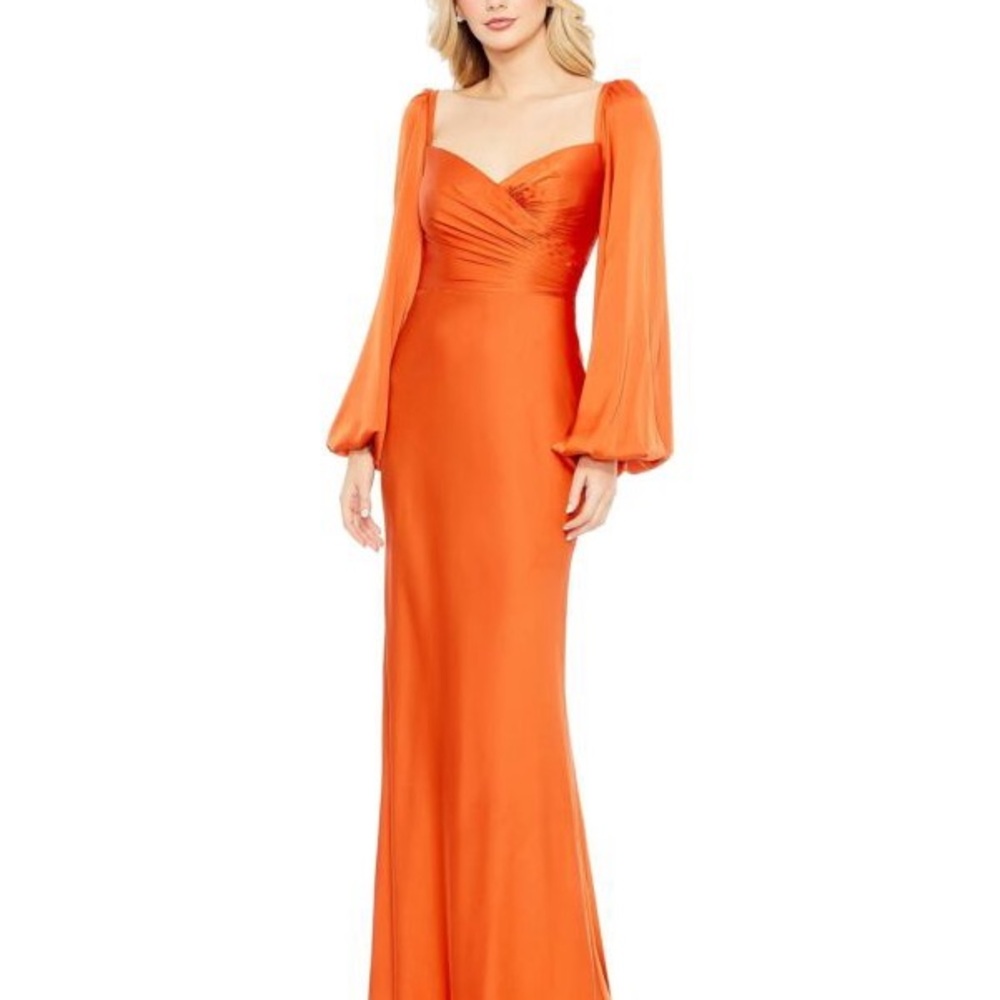 NWT Mac Duggal 68335 Bishop Sleeve Sweetheart Neck Orange Dress - SZ 16 - READ